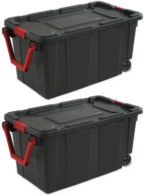 Sterilite 40 Gallon Wheeled Industrial Tote Plastic Adult, Green Sage, Set of 2 Black