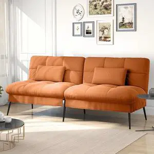COMHOMA 68 Convertible Futon Sofa Bed with Adjustable Backrest Fabric Futon Couch,Orange Brown