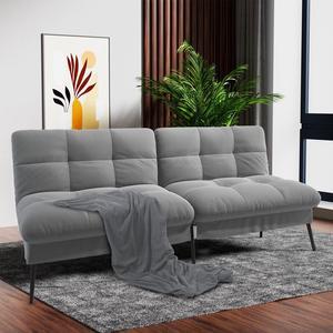 COMHOMA 68 Convertible Futon Sofa Bed with Adjustable Backrest Fabric Futon Couch,Orange Brown Beige