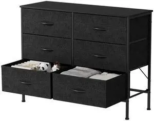 GIANNA 6 Drawer Dresser for Bedroom, Tall Chest Organizer with Fabric Bins, Steel Frame