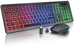 Wagpak Wireless Keyboard and Mouse Combo RGB Backlit Rechargeable 2.4GHz Quiet 108 keys Keyboard