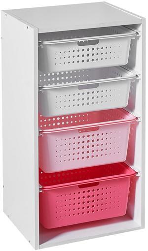 Your Zone Kids Sliding Bin Organizer with 4 Storage Bins, White, Age 3+ Pink