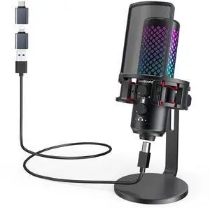 ZealSound USB Microphone for iPhone iPad Phone PC,RGB Gaming Microphone with Full Metal,Mute,Pop Filter,Gain for Podcasting,Streaming,YouTube,Voice Over