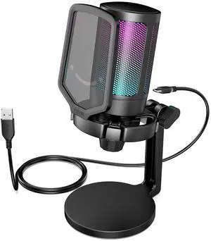 FIFINE Gaming Microphone for PC Computer PS4 PS5, Streaming USB Condenser Desktop Mic with RGB, Mute Button, Gain Control-A6NEO
