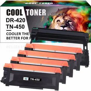 Cool Toner TN450 TN-450 Toner Cartridge DR420 Drum Unit Set Compatible for Brother HL-2270DW HL-2280DW HL-2230 HL-2240 MFC-7860DW MFC-7360N DCP-7065DN Intellifax 2840 2940 Printer 5 Pack