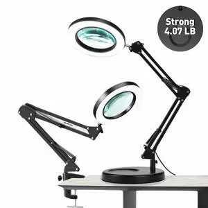 10X LED Magnifying Glass with Light, Stepless Dimmable, 3 Color Modes, Real Glass Lens Magnifying Lamp with Light Desk Lamp Clamp for Crafts, Reading, Close Work - Black
