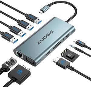 AUOSHI Docking Station for Laptop Dual Monitor Adapter 11-in-1 USB C Hub Adapter w/ USB-C 3.0, 4K HDMI-compatible VGA 4 USB Data Transfer Ports 100W PD Charging, Audio SD/TF for MacBook Pro Air USB C