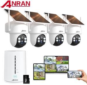 ANRAN 2K/4MP Solar Security Camera with Base Station, Spotlight, Expandable Local Storage, No Monthly Fee, 360° View Wireless Outdoor Camera, Waterproof PIR Detection, Home Surveillance System Camera