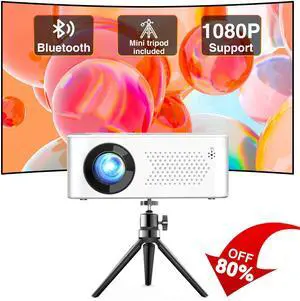 Faltopu Mini Bluetooth Projector with Tripod, 9500LM Full HD 1080P Portable Home Theater Projector ,Support 250"Display