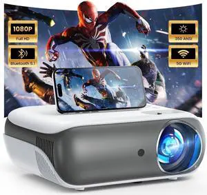 Groview Projector with WiFi and Bluetooth, Native 1080P Support 4K, 100" Screen Included