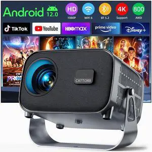Cattorii Smart Projector, 5G/2.4G WiFi Bluetooth Projector, 4K Support Native 1080P Projector, Auto Focus Keystone Correction & 360°Adjustable Stand, MAX 300''Display