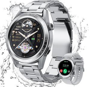 TOPVISION Smart Watch for Men Women, Fitness Tracker 100+ Sport Modes 2 Bands for Android iOS, Silver