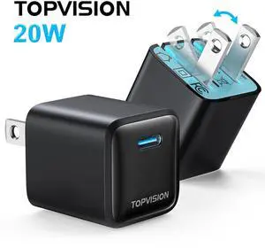 TOPVISION USB-C Charger Block 20W, Wall Charger Fast Charging Block for Apple, Android, 1 Pack