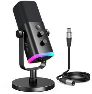 FIFINE AM8 XLR/USB Dynamic Microphone for Computer PC PS5, Podcast/Gaming/Music Recording Mic with RGB,Headphone Jack,Gain Control,Mute,Noise Cancellation