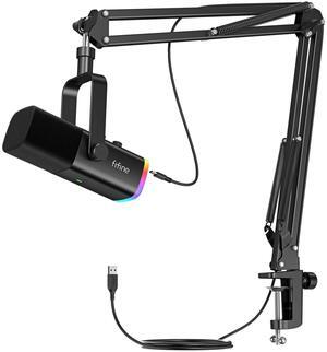 FIFINE USB/XLR Dynamic Microphone with Boom Arm Stand for Podcast,Gaming Mic Kit for Computer-AM8T