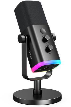 FIFINE USB/XLR Dynamic Microphone for Podcast Recording, PC Computer Gaming Streaming Mic with RGB,Mute Button,3.5mm Headphones Jack,Desktop Stand, Vocal Mic for Singing YouTube-AmpliGame AM8
