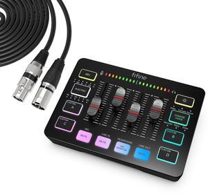 FIFINE Gaming Audio Mixer with XLR/6.35mm/3.5mm Interface for Microphone,Headset,Live Streaming Mixer for PC Computer PS5 with RGB Control,4 Channels,Headphone Monitor,Gain Control,48V Power,Voice
