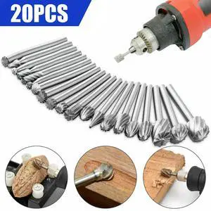 20PCS Tungsten Carbide Rotary Drill Bits 1/8" Shank Burr Die Grinder Carving Kit
