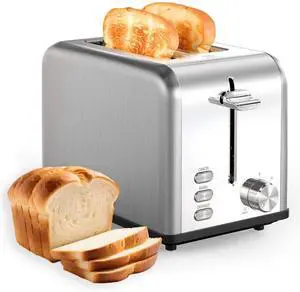 2-Slice Toaster Extra Wide Slot & Removable Crumb Tray for Bread & Waffle Silver