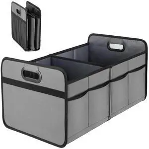 Car Trunk Organizer 2 Compartments Collapsible Trunk Storage for Truck Grey