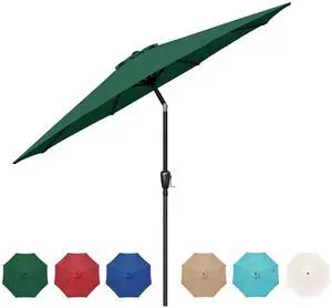 9ft Umbrella with Push Button Tilt/Crank for Outdoor Market Yard Green