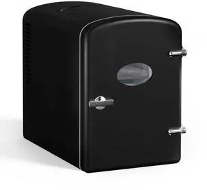 6L Portable Mini Fridge with Observation Window Warmer and Cooler 9 Cans Black