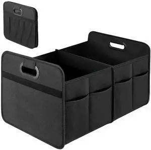Car Trunk Organizer 2 Compartments Collapsible Trunk Storage for Truck Black