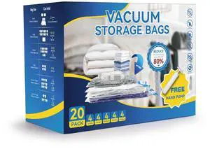 20 Pack Vacuum Storage Bags Vacuum Seal Bags with Hand Pump Space Saver Bags