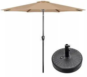 9FT Outdoor Umbrella Tan with Push Button Tilt and Crank and 50lbs Base Stand