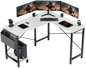 50" L Shaped Gaming Desk Home Office Computer Desk Storage Bag White