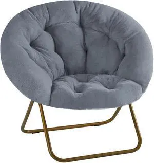 Foldable Comfy Saucer Chair Modern Faux Fur Cozy Moon Lounge Chair w/Metal Frame