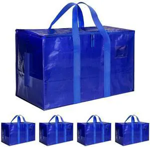 4 Pack Extra Large Moving Bags with Lids Reinforced Handles and Zippers Blue