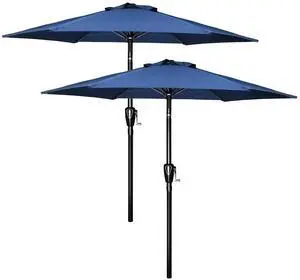 2 Pack 7.5ft Umbrella Outdoor with Push Button Tilt/Crank for Garden Pool Blue