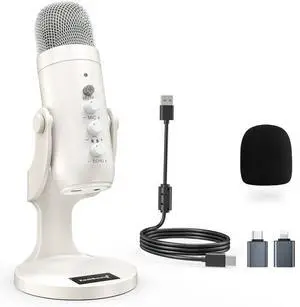 ZealSound USB Microphone,Quick Mute Noise Cancel for Phone Computer PC PS5,Gaming Microphone for Streaming Vocal Recording ASMR Podcast Video K66 White