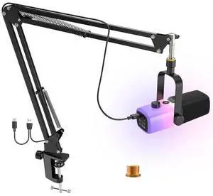ZealSound USB Gaming Microphone,PC Microphone for phone tablet with RGB for Streaming Podcast Vocal Recording ASMR, Computer Mic with Noise Cancellation,Mute Button,Gain Knob,Desktop Arm Boom Stand