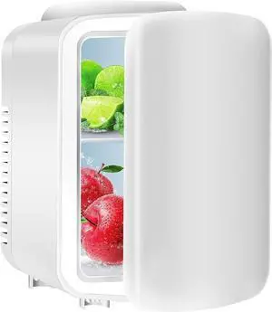 Mini Fridge 4L/6 Can Cooler & Warmer Refrigerator Freon-Free Portable White