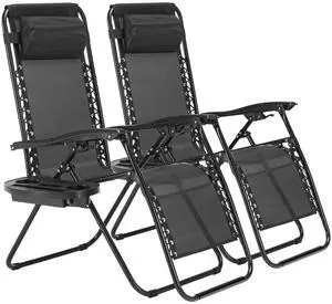2 Set Zero Gravity Chairs Patio Reclining Folding Lounge Beach Camping Chairs
