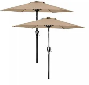 2 Pack 7.5ft Umbrella Outdoor with Push Button Tilt/Crank for Garden Pool Tan
