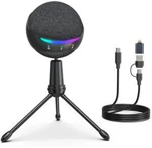 ZealSound USB Microphone for iPhone/PC, RGB Mic with Touch Mute, Noise Cancel, Real-Time Monitor for Podcast, ASMR, YouTube, Zoom