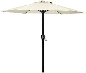 7.5ft Umbrella Outdoor with Push Button Tilt/Crank 6 Sturdy Ribs for Pool Beige