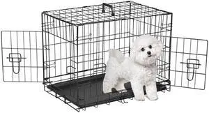 24-Inch Foldable Metal Wire Dog Crate Double Door with Removable Leak-Proof Pan