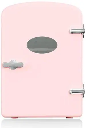 6L Portable Mini Fridge with Observation Window Warmer and Cooler 9 Cans Pink