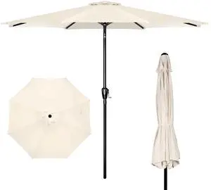 9ft Umbrella Outdoor with 8 Sturdy Ribs Push Button Tilt for Pool Garden Beige
