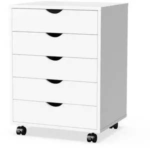 5 Drawer Chest Drawers Wood Organization Furniture with Wheels White