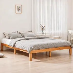 Queen Size Wood Bed Frame 12 Inch Platform Bed with Support Slats Natural Pine