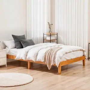 Twin Size Wood Bed Frame 12 Inch Platform Bed with Support Slats Natural Pine