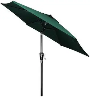 7.5ft Outdoor Umbrella with 6 Ribs with Push Button Tilt/Crank for Pool Green
