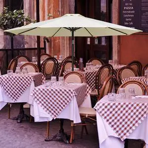 7.5ft Patio Umbrella with Push Button Tilt 6 Sturdy Ribs for Garden Creamy White