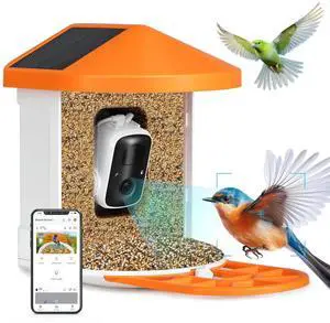 Smart Bird Feeder with Camera Solar Powered with Camera HD 1080P Orange