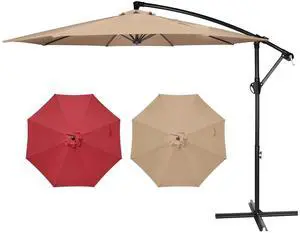 10ft Offset Umbrella with Crank & Cross Base Suitable for Garden Lawn Tan